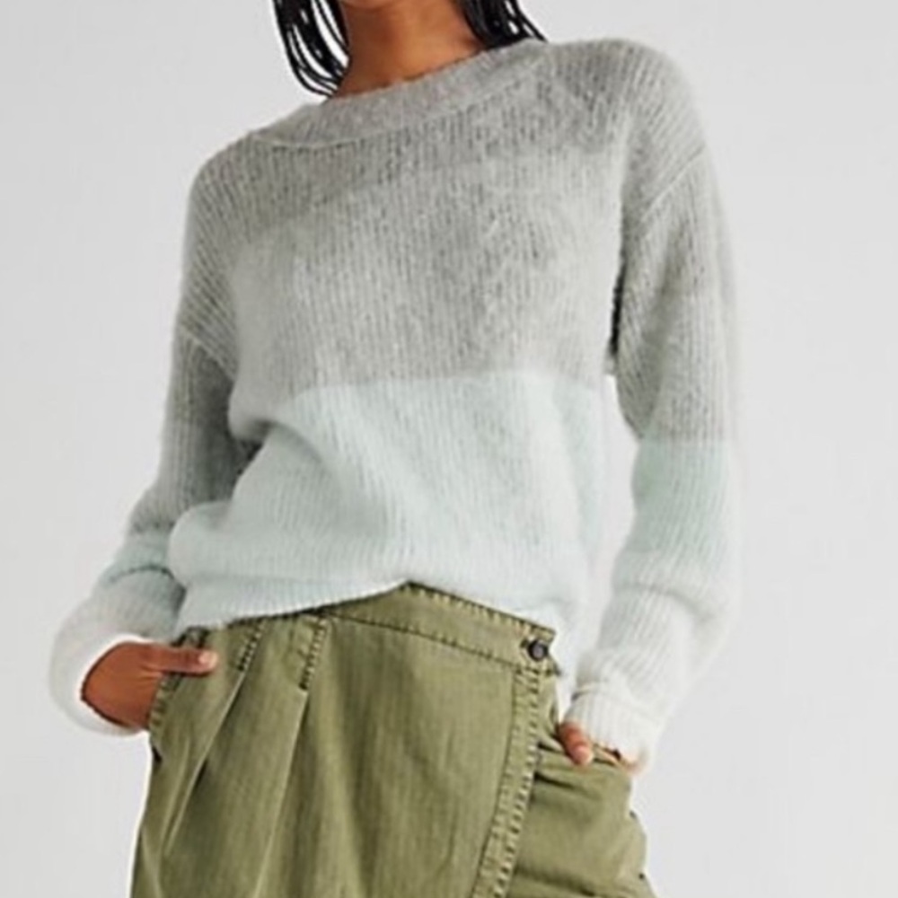 Free People Color Block Fuzzy Sweater